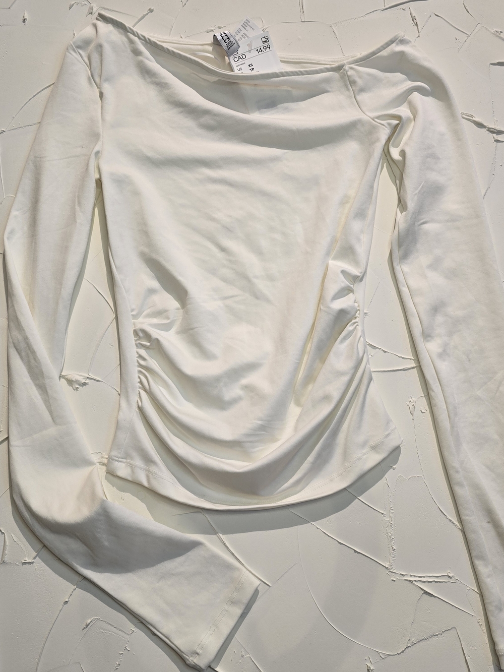 H&M Cream Boatneck Long Sleeve Top with Side Ruching